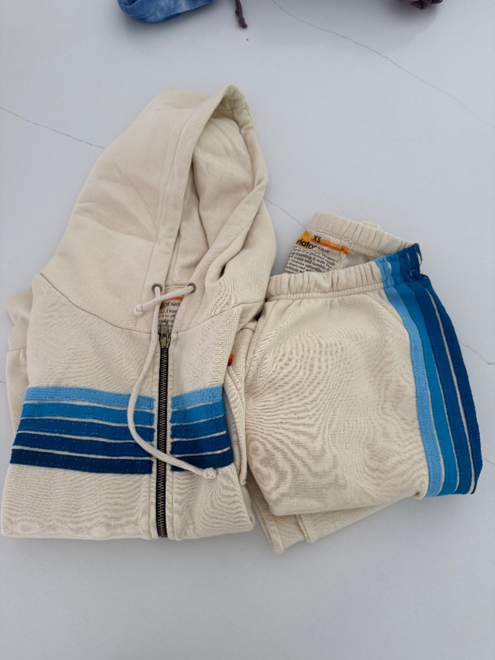 Aviator Nation Beige 5 Strip Full Zip Hoodie with Matching Sweatpants XS
